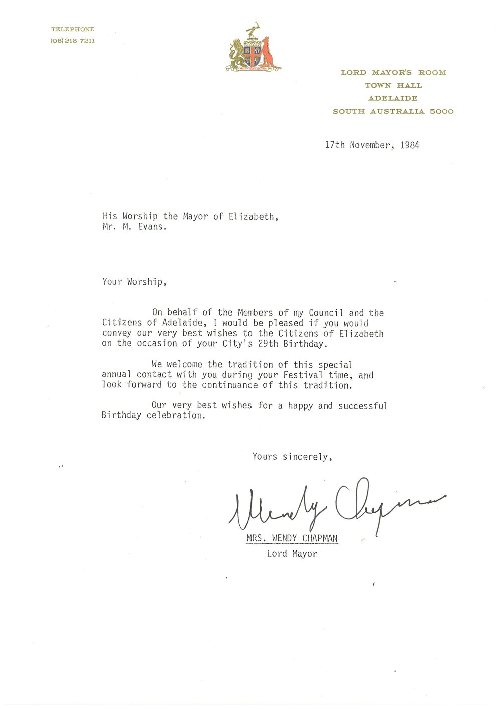 Elizabeth Relay Messages, 1984