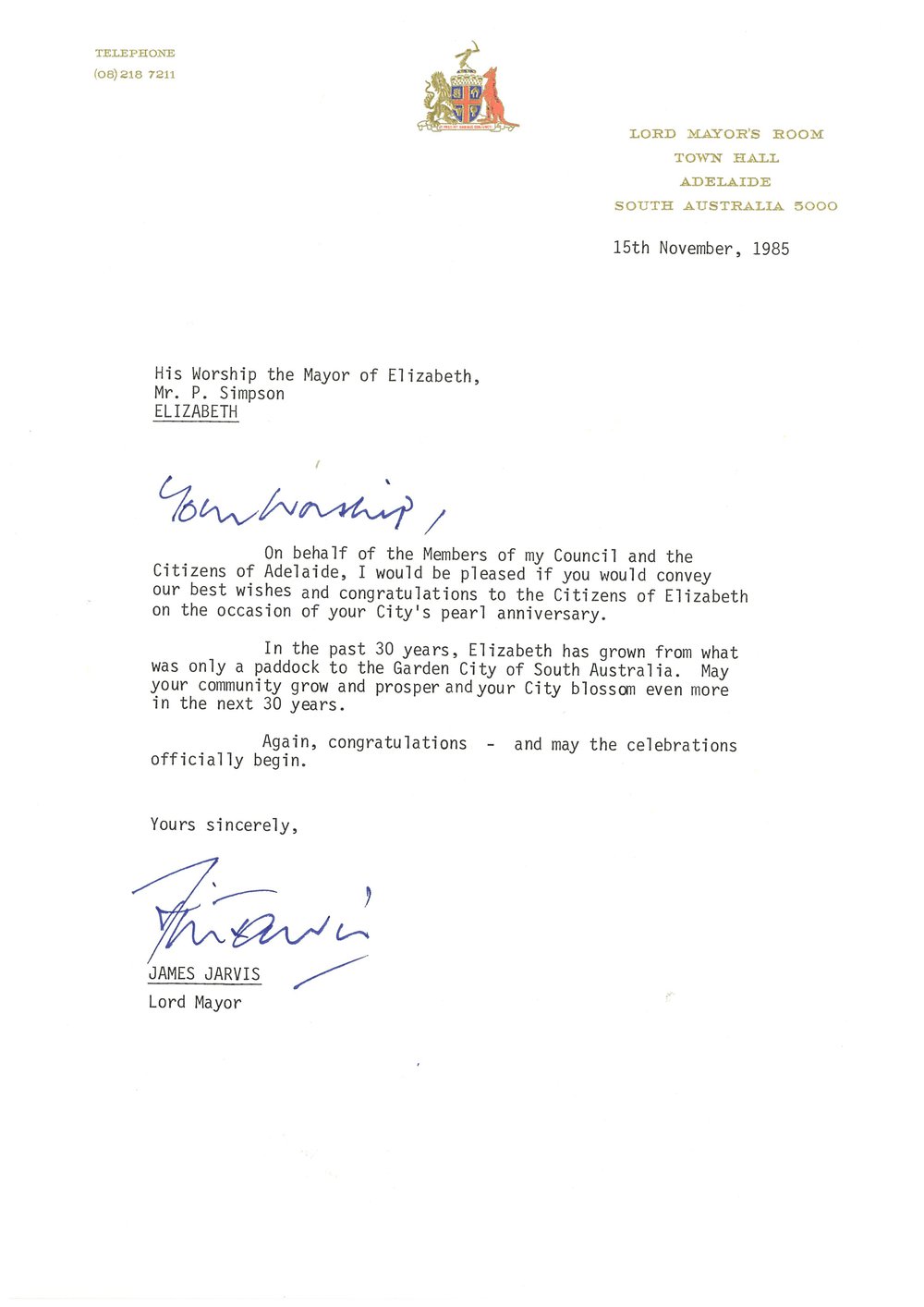 Elizabeth Relay Messages, 1985