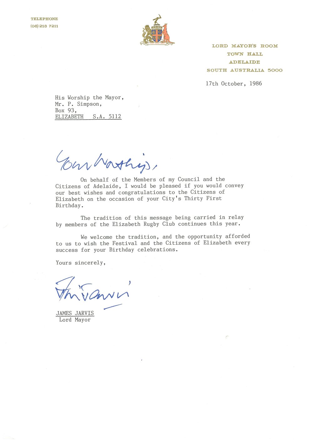 Elizabeth Relay Messages, 1986