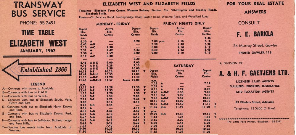Elizabeth West Time Table