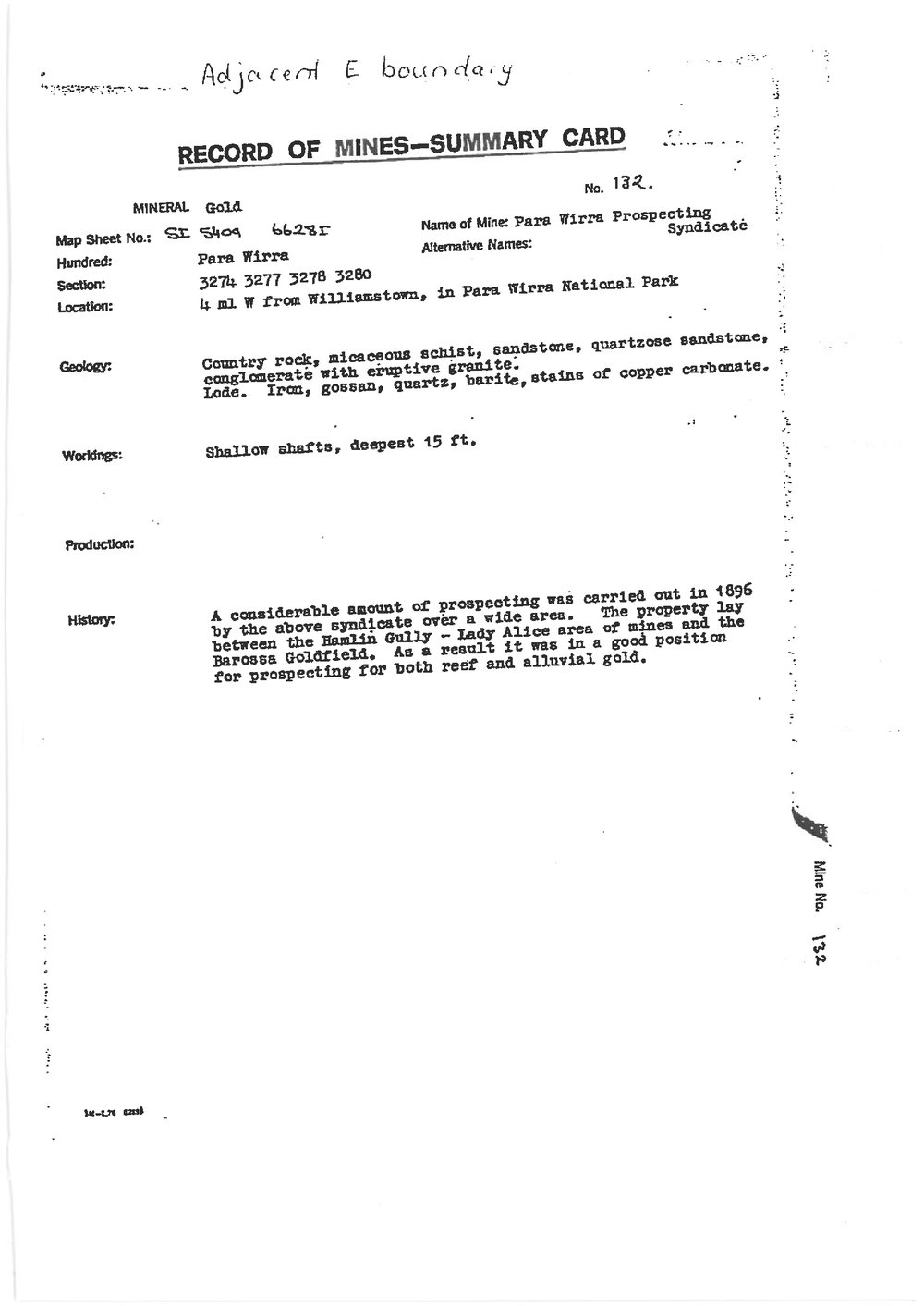 Para Wirra Mine Record of Summary