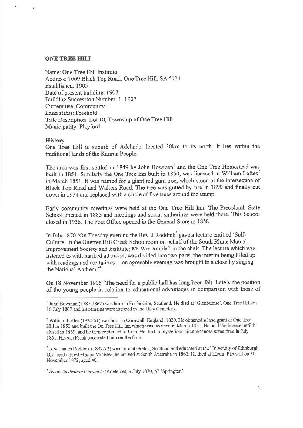 One Tree Hill Institute