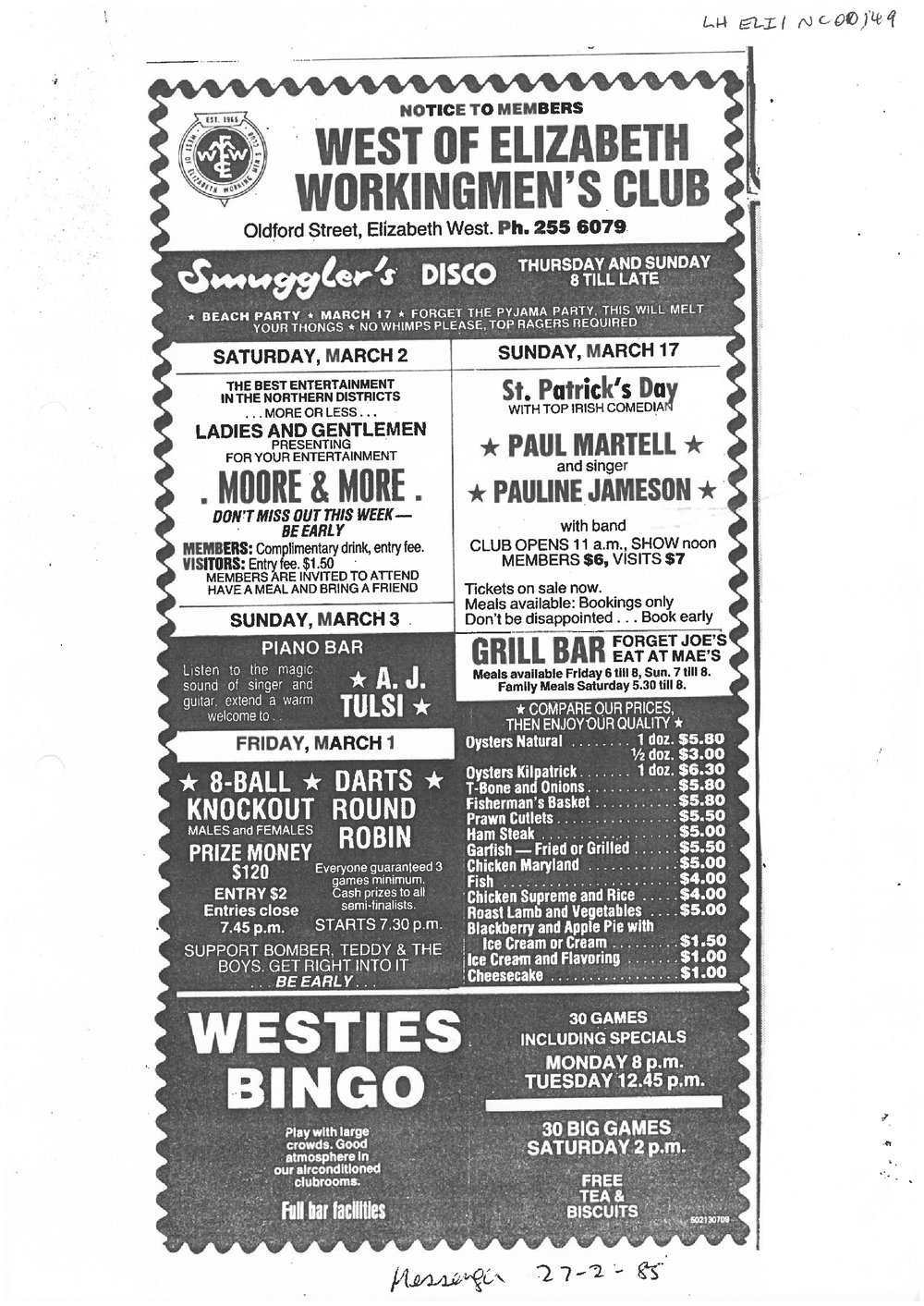 West of Elizabeth Working Men's Club