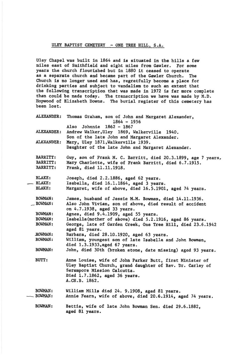 Uley Baptist Cemetery