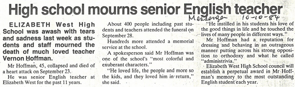 Elizabeth West High School Teacher Passes Away