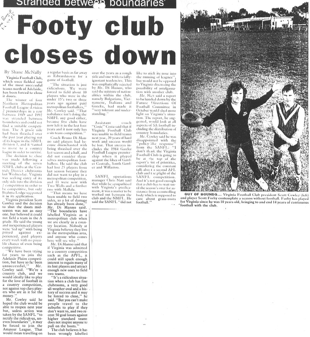 Closure of Virginia Football Club