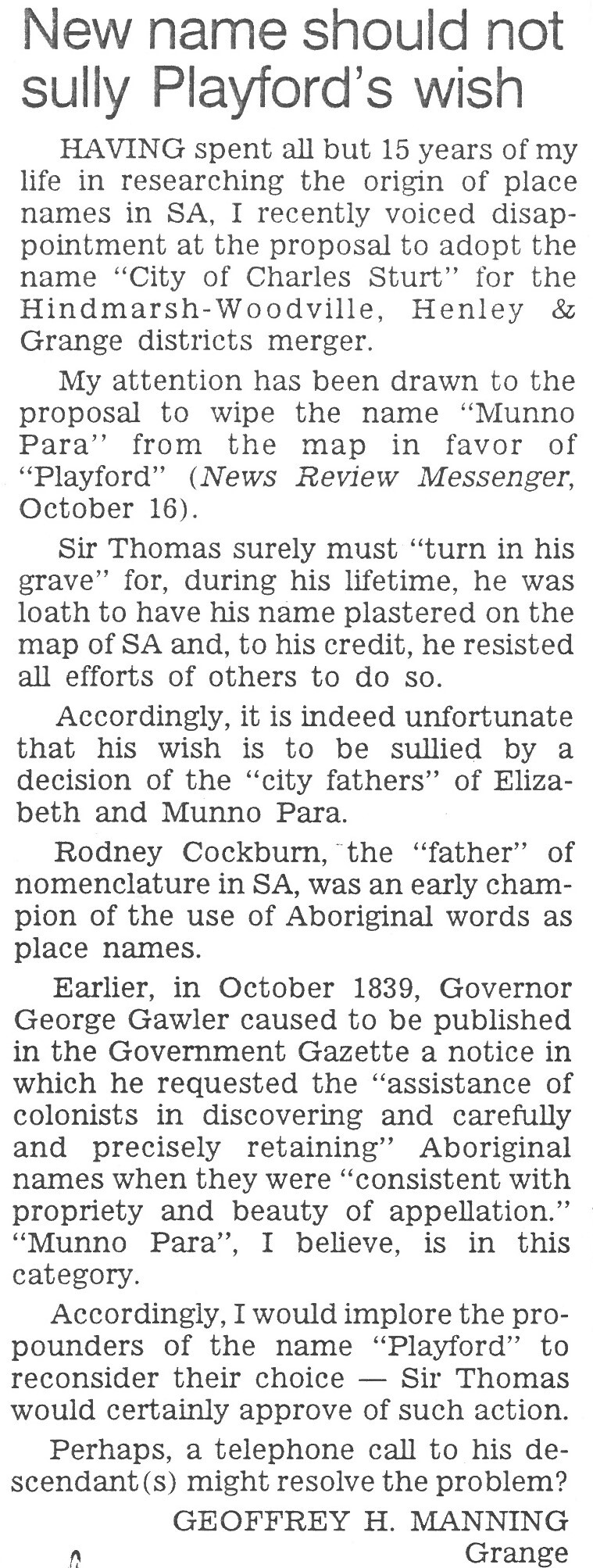 New Name of Playford