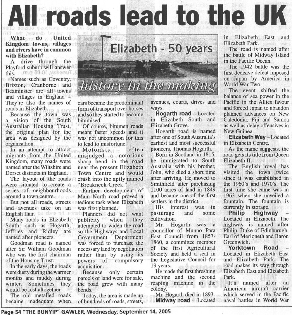 Elizabeth Road Names