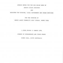 North Lakes Golf Course Opening Speech