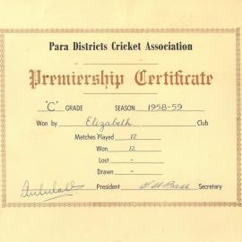 Para Districts Cricket Association Certificate