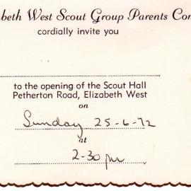 Elizabeth West Scout Hall Opening Invitation