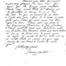 Letter to Bill Wittber from Harry Butler