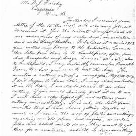 Letter to W.J Frisby by C.W Wittber