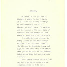 Elizabeth Relay Messages, 1960