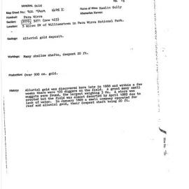 Hamlin Gully Mine Record of Summary