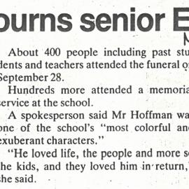 Elizabeth West High School Teacher Passes Away