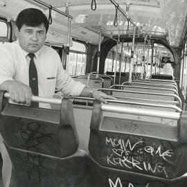 David Hope on a bus at Elizabeth Bus Depot
