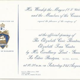 Invitation to the opening of the Elizabeth Civic Theatres