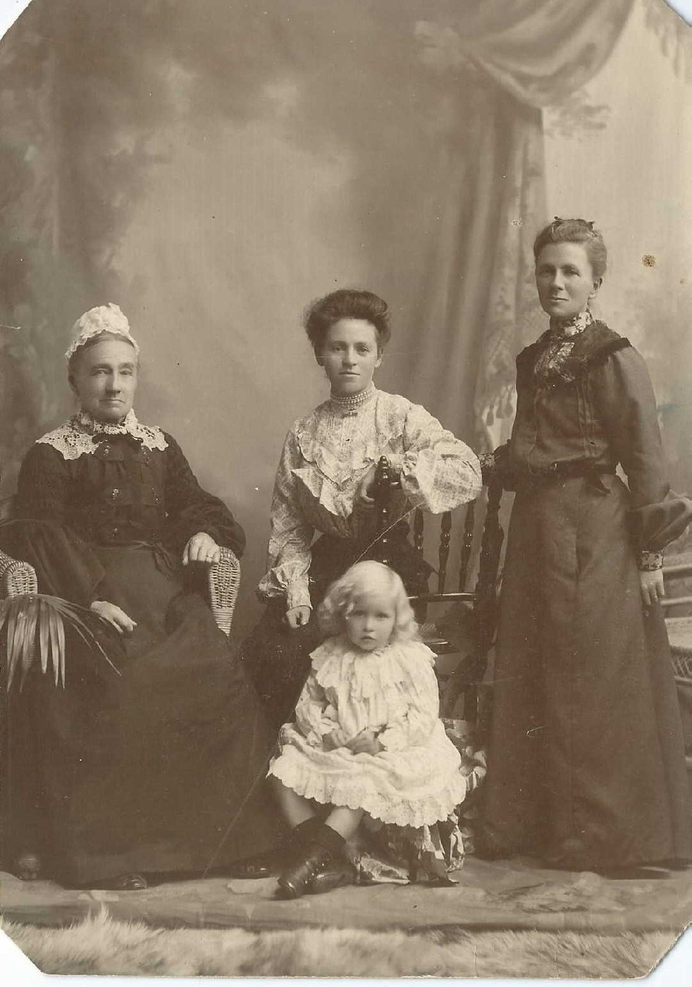 Ann, Ann's daughter Isabella (Simcock), in the centre Isabella's daughter Daisy (Lunt) and Daisy's daughter Violet (DuBoulay).