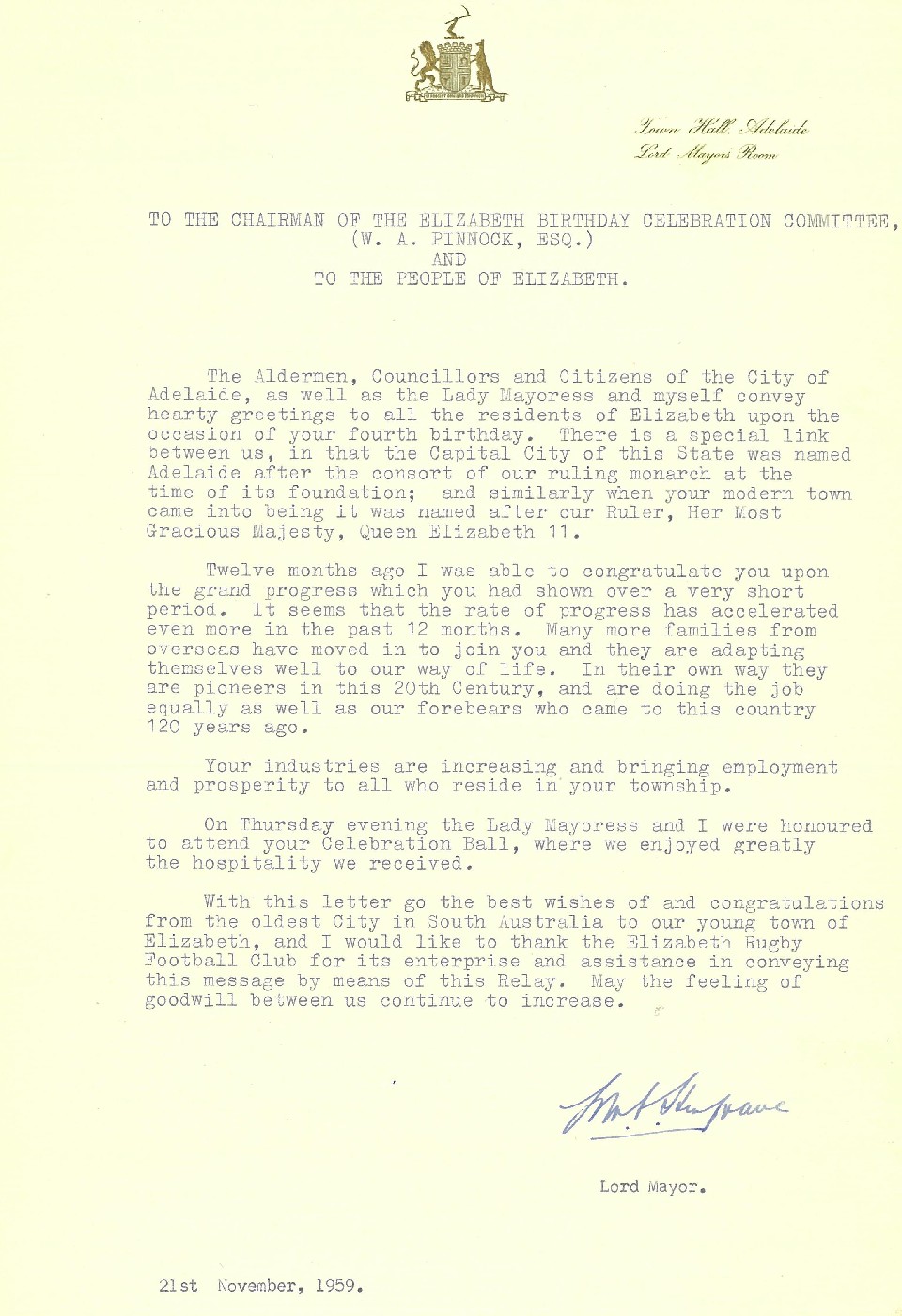 Elizabeth Relay Messages, 1959