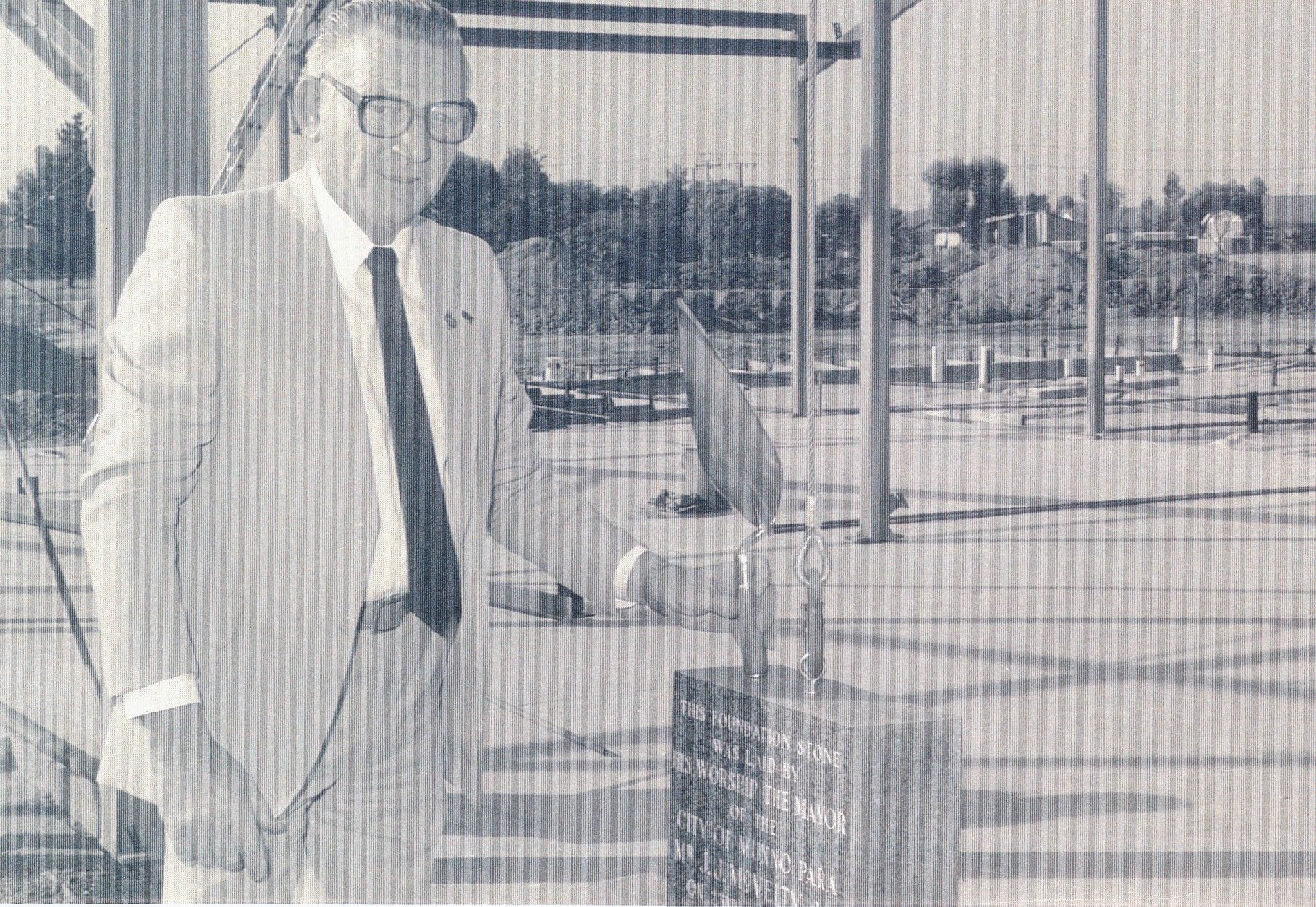 John McVeity lays the foundation stone to the new community centre.